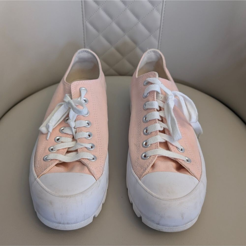 Light Pink Canvas Low-Top Platform Sneakers